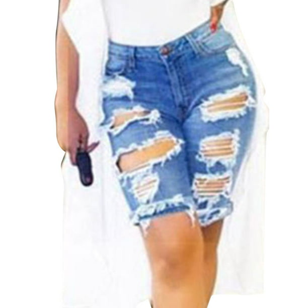Womens Shorts Denim Summer Skinny Ripped Hot Pant Beach Holiday Trousers Jeans